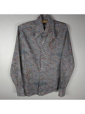 VTG 70s Chemise Et Cie Size S Button Up Shirt Art Retro Peacock Eye Pattern